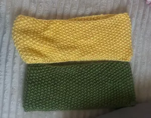Hand-Knit Yellow and Olive Green Scarves thumbnail 1