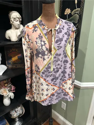 Sanctuary “After Party” Boho Floral Tie‑Neck Blouse – Size Medium thumbnail 2