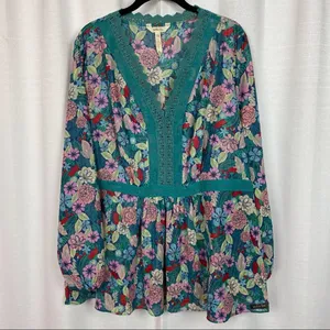 Matilda Jane Green Floral Sheer Large Kookaburra Blouse Sz.XXL thumbnail 4