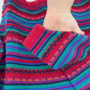 VTG 90s L.L. Bean‎ 3D Knit Sweater Medium Multicolor Stripe USA Cottage Grandma thumbnail 2