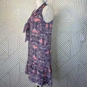 Amanda Uprichard Mini Dress Drop Hem Tie Neck Geometric Print Pink Purple Small‎ thumbnail 5