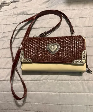 Two-Tone Brown and Cream Heart Accent Crossbody Bag by thumbnail 1