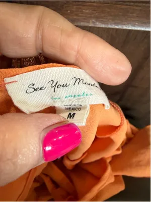 Women's See You Monday Orange Ruffle Sleeve Open Back Mini Dress M thumbnail 8