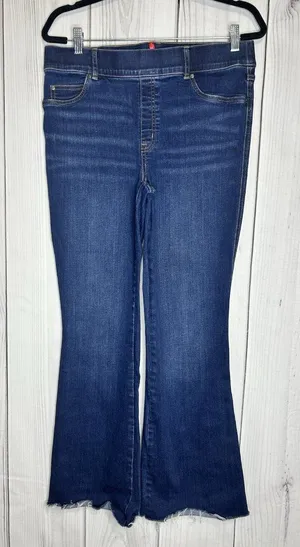 Spanx Flared Denim Jeans Raw Edge Hem Rise Sz XL (34x30) 20327R thumbnail 1