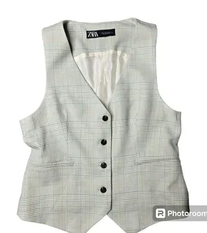 Zara Plaid‎ Button Front Vest thumbnail 1