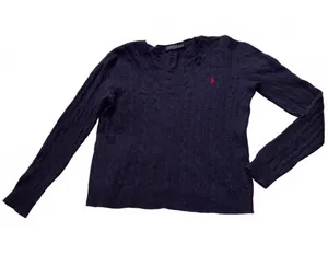 Polo Ralph Lauren Wool Cashmere Cable Knit V-Neck Sweater Navy XL thumbnail 1