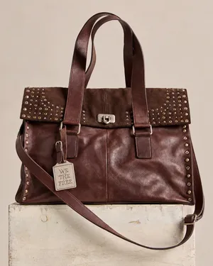 Free People We The Free Shay Brown Leather Studded Tote Bag Boho Western Crossbody SOLD OUT thumbnail 1