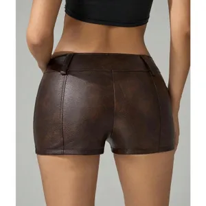 NWT BEAUDRM Brown PU Leather Low Rise Micro Mini Shorts Y2K Party Small thumbnail 2