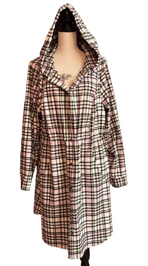 Torrid Jacket Women’s Size 2 2X Pink Plaid Flannel Hooded Anorak Snaps Spring thumbnail 1