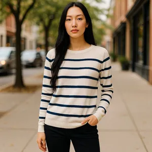 Old Navy Womens 100% Cotton Breton Stripe Sweater Cream Navy Long Sleeve‎ Size S thumbnail 3