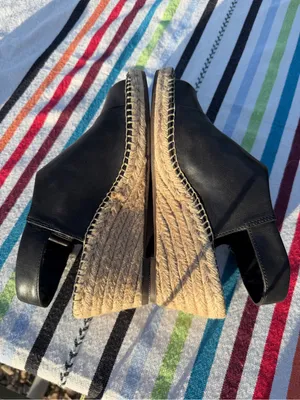 Clarks Lafley Krissy Black Leather quiet luxury Espadrille Wedge Sandals 7.5 M thumbnail 6