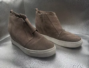 Steve Madden Women's Taupe Perforated Wedge Sneakers thumbnail 1