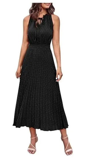 ✨Midi Casual Swiss Dot Ruffle Sleeveless Beach Sz Large Sun Dress✨ thumbnail 1