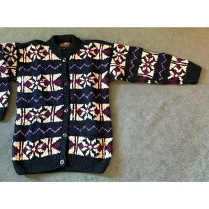 Artesanias ISHKA 100% Wool Cardigan One Size Medium Fair Isla Ecuador Made Boho thumbnail 10