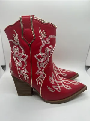 MIA Red Wendi Embroidered Western Ankle Boots **Size 6** 🌺🌺 thumbnail 4