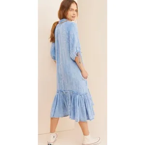 FREE PEOPLE Maya Midi Dress Blue Button Front Washed Look Bohemian Medium thumbnail 8