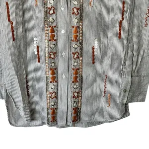 NWT Zara Collection Button down Shirt S Striped Embroidered Embellished cotton thumbnail 8