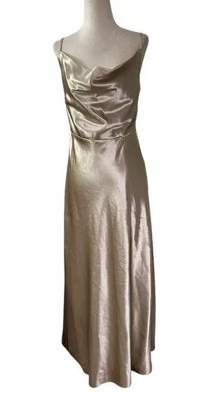 Birdy Grey Champagne Satin Slit Bridesmaid Formal Dress Women Size Medium | 65-2 thumbnail 1