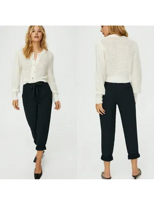 Aritzia Wilfred Allant Tie Front Drawstring Crop Pant Trouser 4 Black Relaxed thumbnail 3