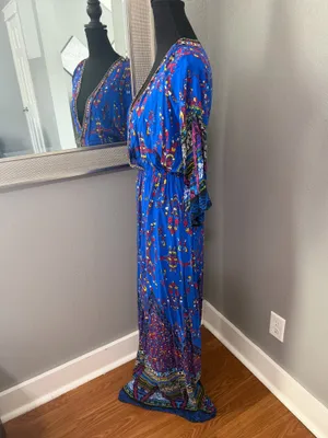 Flying Tomato V Neck Boho Aztec Festival Bold Whimsical Maxi Dress Size Medium. thumbnail 4