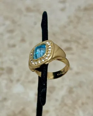 Vintage Signed Aquamarine Gold Tone Adjustable Ring thumbnail 3