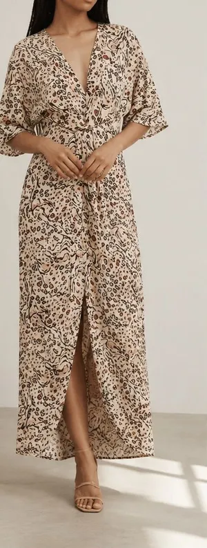 Fame & Partners Animal Print Mix Champagne Satin The Sayge Maxi Dress thumbnail 1