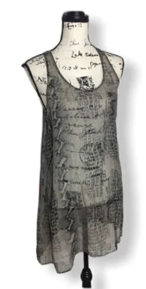 Joie Sheer Animal Print Racerback Tank Top Women’s Size Small Gray Long Layering thumbnail 1