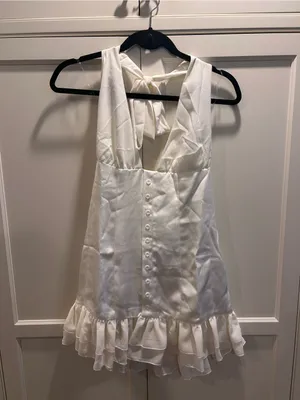 NWT Peppermayo Cream Halter Mini Dress with Ruffle Hem, 8 thumbnail 3