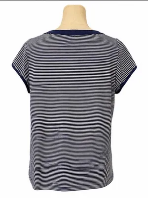 Maeve Anthropologie Navy & White Striped Asymmetrical Button Top XL thumbnail 3