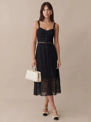 NWT o.p.t Katelina Dress size 0 Black Few Moda lace midi button up thumbnail 3
