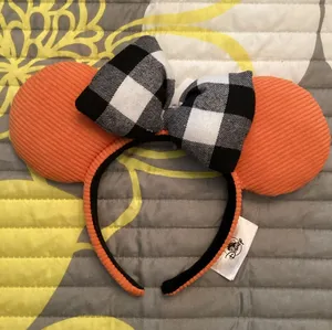 NWOT 2021 Disney Parks Halloween Fall Black White Plaid Orange Corduroy Ears thumbnail 1