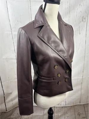 LOFT Versa Faux Leather Cropped Double Breasted Blaze Sz XSP Brown Espresso thumbnail 5