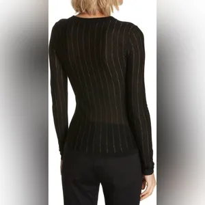 FRAME Striped Metallic Wool-blend Long-sleeve Top Black & Gold Size Small thumbnail 2