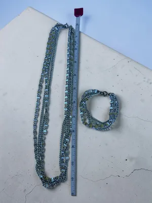 Sarah Coventry Vintage Silver Layered‎ Chain Necklace Bracelet Set Logo S Links thumbnail 11