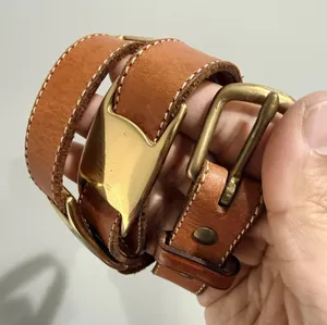 Vtg DKNY‎ Belt Womens Tan Leather Gold Tone Concho Southwest Cowboy 90s 34" M/L thumbnail 1