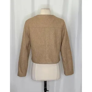 ZARA Cropped Jacket Light Brown Tan Gold Hammered Snaps Preppy Chic Small thumbnail 8