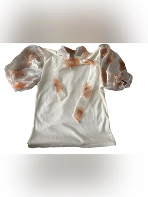 Willow Cream Knit Top with Sheer Copper-Orange Floral Puff Sleeves thumbnail 3