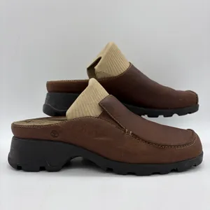Timberland Womens 6 Shoe Slip On Mule Slide Brown Leather Casual Comfort‎ Heel thumbnail 2