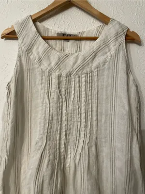 Flax Sleeveless 100% Linen Midi Stripe Dress Small thumbnail 3