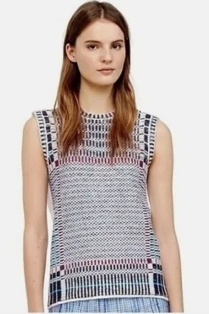 Tory Burch Sweater Vest Multicolor XS Womens Geometric Plaid Layering Knit thumbnail 1