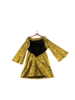 Zara Trafaluc Yellow Floral Mini Dress XS Bell Sleeve Retro 70s Twee Mod thumbnail 4