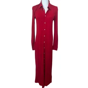 Polo Ralph Lauren Red Midi Shirt Dress MEDIUM Duster Preppy Jersey Designer $300 thumbnail 10