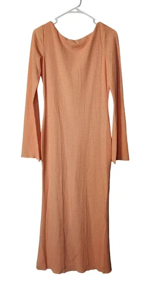 Beginning Boutique Orange Open Knit Long Back Long Sleeve Cover Up Midi Dress 6 thumbnail 1