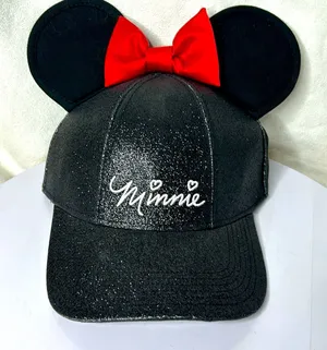 Disney Minnie Mouse Signature Glitter Cap 3D Ears and Bow Black Adult Size.NWT thumbnail 1