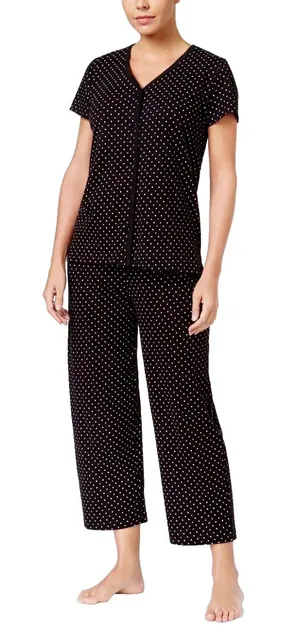 NWT! Charter Club Black Polka Dot 2 Piece Short Sleeve Pajama Set Women's Size Medium thumbnail 1