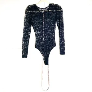 HOUSE OF CB Carmine Sheer Black Lace Long Sleeve Bodysuit XS NWT thumbnail 4