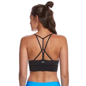 NWT Alo Yoga Lavish Bra Black Strappy Back‎ Mesh Band Sports Bra XS NEW Sold Out thumbnail 2