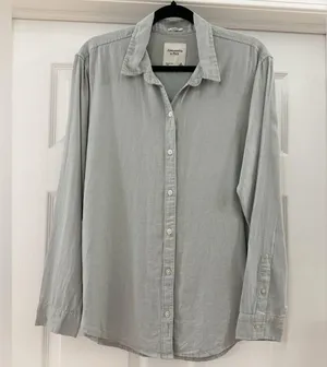 NWT Abercrombie & Fitch Boyfriend Linen Button Down Shirt Sage Green sz Medium thumbnail 1