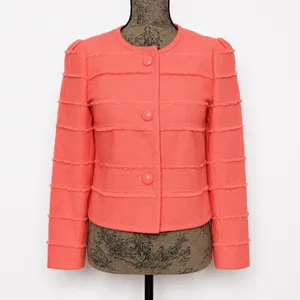 J. Crew Cropped Coral Frayed Tiered Blazer Sz. 2 Prep Business Casual thumbnail 2
