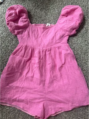 &merci Pink Gauze Bubble Sleeve Romper/Dress thumbnail 1